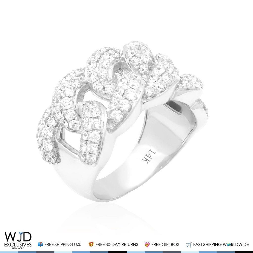 WJD Exclusives 2.50Ct Natural Diamond Miami Cuban  Ring 14K White Gold VVS1-VVS2 Sale Coupon