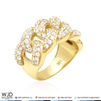 WJD Exclusives 2.50Ct Natural Diamond Miami Cuban  Band Ring 14K Yellow Gold VVS1-VVS2 Sale Coupon