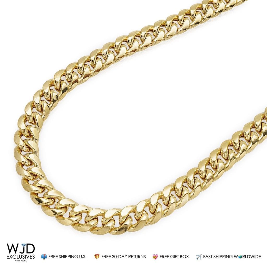 WJD Exclusives 14K Yellow Gold Hollow 10mm Miami Cuban Chain Necklace 26″ Sale Coupon