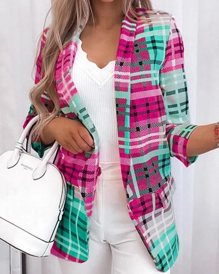 CHICME Plaid Print Flap Detail Shawl Collar Blazer Sale Coupon