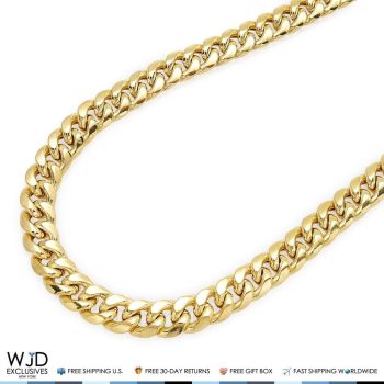 WJD Exclusives 14K Yellow Gold Hollow 10mm Miami Cuban Chain Necklace Box Clasp 30″ Sale Coupon