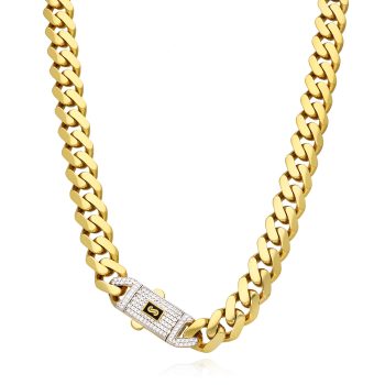 WJD Exclusives 14K Gold Classic Plain w/ Swarovski Lock 11.5mm Miami Monaco Chain 16″-24″ – 18 Sale Coupon
