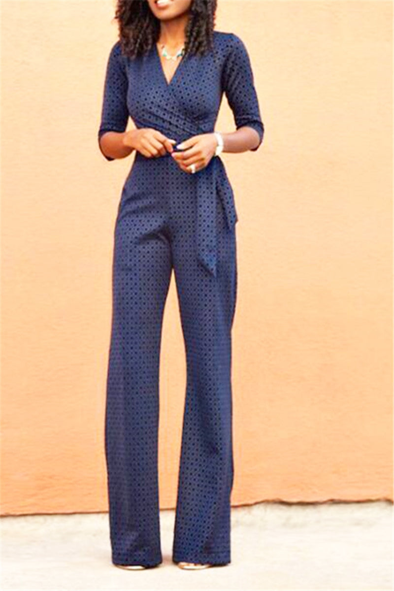 Whatwears Deal Blue Tie Waist Cross Over Jumpsuit on Sale
