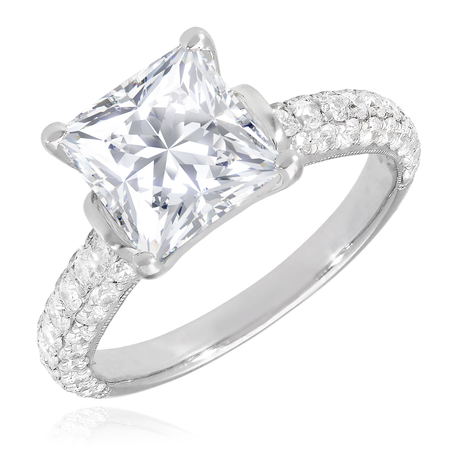 WJD Exclusives 3.1CTW Pave Natural Diamond & Princess Moissanite 18K White Gold Engagement Ring – 9 Sale Coupon