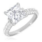 WJD Exclusives 3.1CTW Pave Natural Diamond & Princess Moissanite 18K White Gold Engagement Ring – 8.5 Sale Coupon