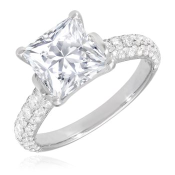 WJD Exclusives 3.1CTW Pave Natural Diamond & Princess Moissanite 18K White Gold Engagement Ring – 8 Sale Coupon