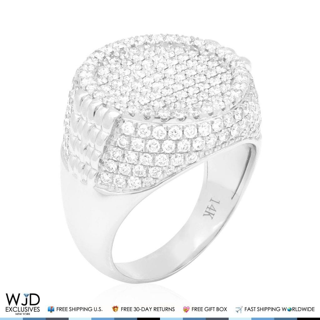 WJD Exclusives 3.50Ct Natural Diamond Signet Ring 14K Solid White Gold VVS1-VVS2 Sale Coupon