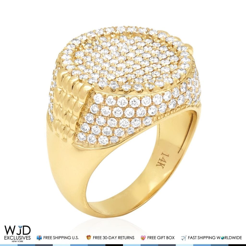 WJD Exclusives 3.50Ct Natural Diamond Men’s Signet Ring 14K Solid Yellow Gold VVS1-VVS2 Sale Coupon