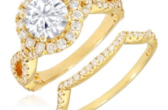 WJD Exclusives 2.05CTW Natural Diamond & Moissanite Twisted Shank Halo 14K Gold Bridal Ring Set – 8 Sale Coupon