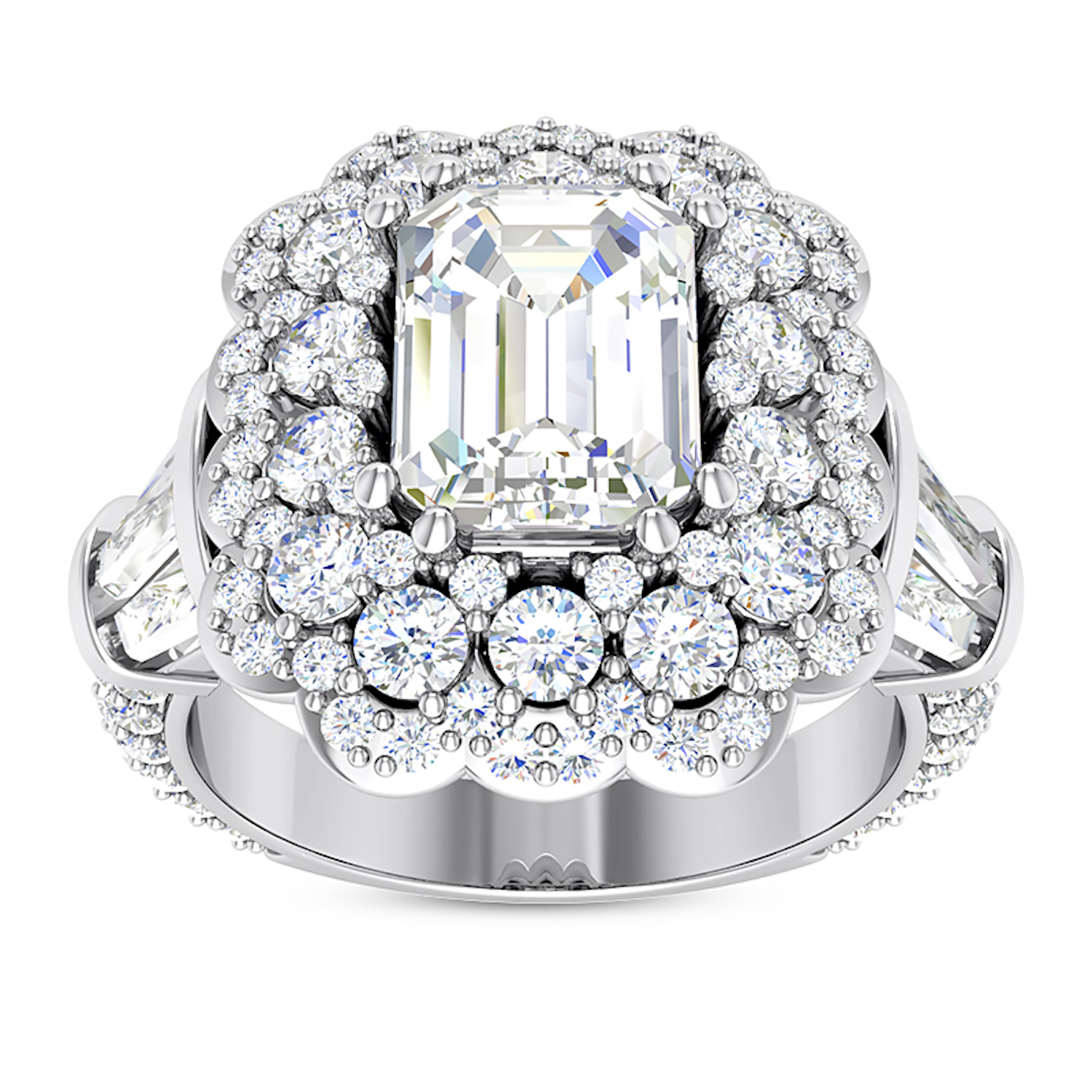 WJD Exclusives 3.80CTW Natural Diamond Baguette Emerald Moissanite Cocktail 18K White Gold Ring Sale Coupon