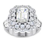 WJD Exclusives 3.80CTW Natural Diamond Baguette Emerald Moissanite Cocktail 18K White Gold Ring – 6.5 Sale Coupon