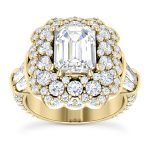 WJD Exclusives 3.80CTW Natural Diamond Emerald Moissanite Halo Side Cocktail 18K Gold Ring – 9.5 Sale Coupon