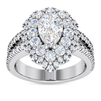 WJD Exclusives 3.25CT Natural Diamond Pear Moissanite Halo Split 18K White Gold Engagement Ring – 12.5 Sale Coupon