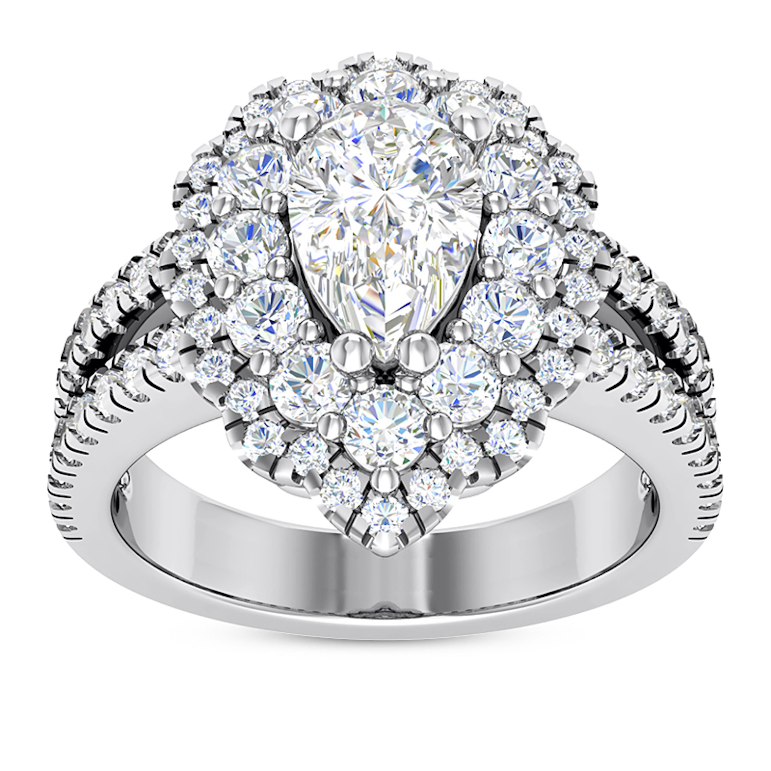 WJD Exclusives 3.25CT Natural Diamond Pear Moissanite Halo Split 18K White Gold Engagement Ring – 5 Sale Coupon