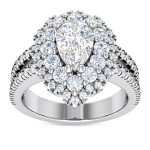 WJD Exclusives 3.25CT Natural Diamond Pear Moissanite Halo Split 18K White Gold Engagement Ring – 5.5 Sale Coupon