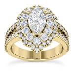 WJD Exclusives 3.25CT Natural Diamond Pear Moissanite Pear Halo Split 18K Gold Engagement Ring – 5 Sale Coupon