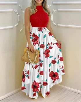 CHICME Mock Neck Floral Print Sleeveless Ruched Maxi Dress Sale Coupon