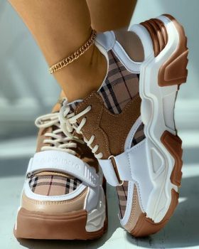 CHICME Plaid Print Velcro Lace-up Muffin Sneaker Sale Coupon