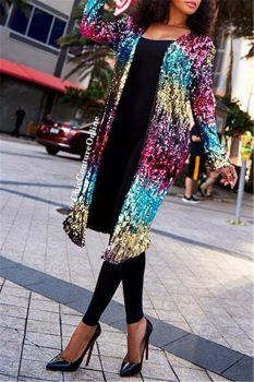 Whatwears Deal Sequins Patchwork Casual Coat on Sale