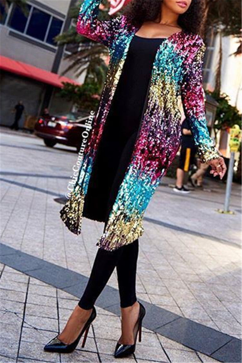 Whatwears Deal Sequins Patchwork Casual Coat on Sale