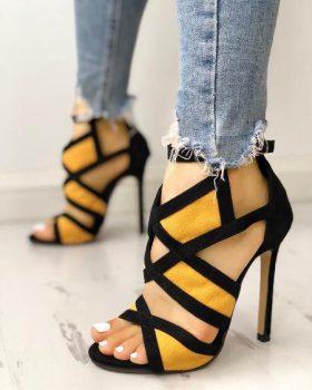 CHICME Colorblock Cutout Buckled Suede Stiletto Heels Sale Coupon