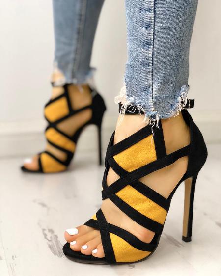 CHICME Colorblock Cutout Buckled Suede Stiletto Heels Sale Coupon