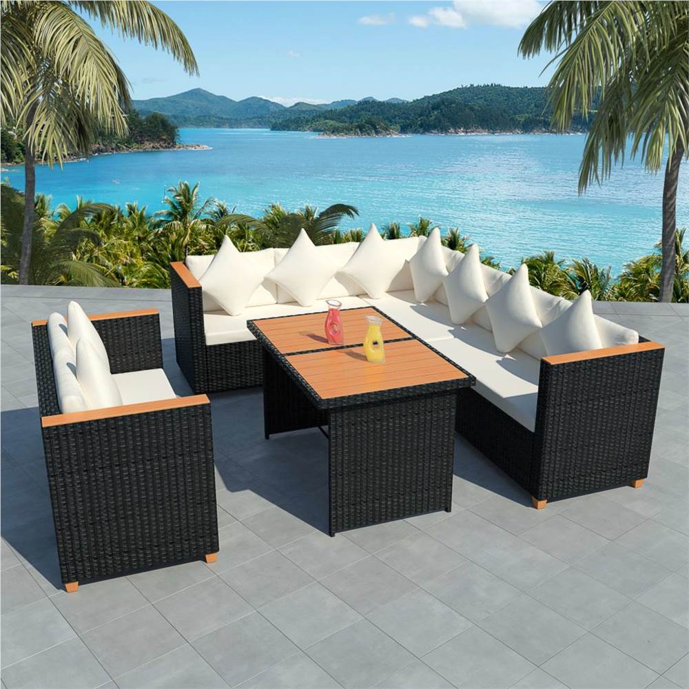 5 Piece Garden Lounge Set with Cushions Poly Rattan Black Sale Coupon