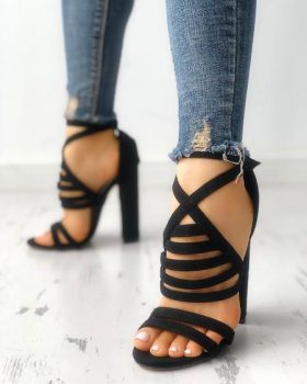 CHICME Ladder Cutout Suede Buckled Chunky Heels Sale Coupon