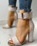 CHICME Stylish Sequin Open Toe Chunky Heeled Sandals Sale Coupon