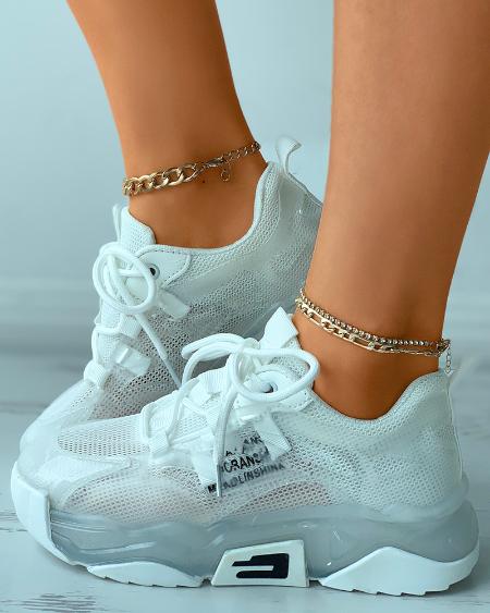 CHICME Letter Print Lace-up Breathable Muffin Sneakers Sale Coupon