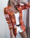 CHICME Plaid Print Flap Detail Shawl Collar Blazer Sale Coupon