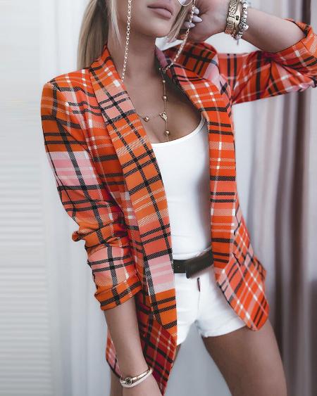 CHICME Plaid Print Flap Detail Shawl Collar Blazer Sale Coupon