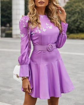 CHICME Butterfly Print Puff Sleeve Buttoned Casual Dress Sale Coupon