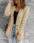 CHICME Pocket Button Design Long Sleeve Braided Knit Cardigan Sale Coupon
