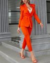 CHICME Shawl Collar Puff Sleeve Belted Blazer & Pants Set Sale Coupon