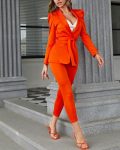 CHICME Shawl Collar Puff Sleeve Belted Blazer & Pants Set Sale Coupon
