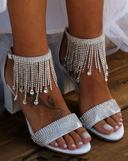 CHICME Rhinestone Tassel Decor Wedding Guest  Heels Sale Coupon