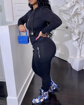 CHICME Zipper Design Hooded Top & Pants Set Sale Coupon