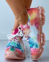 CHICME Colorblock / Tie Dye Print Knit Breathable Lace-up Sneaker Sale Coupon