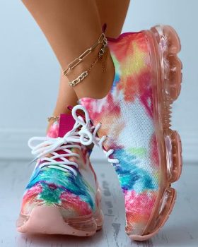 CHICME Colorblock / Tie Dye Print Knit Breathable Lace-up Sneaker Sale Coupon