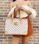 Gaby’s Bags Louis Vuitton Damier Azur Hampstead PM Shoulder Tote Bag LV White Coupon Sale