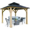 Costway10 x 10 Feet Patio Pine Wood Hardtop Gazebo with Double Steel Roof for Outdoor-Gray Sale Coupon