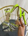 CHICME Point Toe Zebra Stripe Ankle Strap Slingback Stiletto Heels Sale Coupon