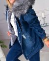 CHICME Ripped Button Front Fuzzy Hooded Denim Coat Sale Coupon