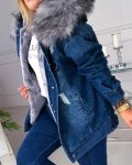 CHICME Ripped Button Front Fuzzy Hooded Denim Coat Sale Coupon