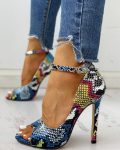 CHICME Peep Toe Colours Snakeskin Print Thin Heels Sale Coupon