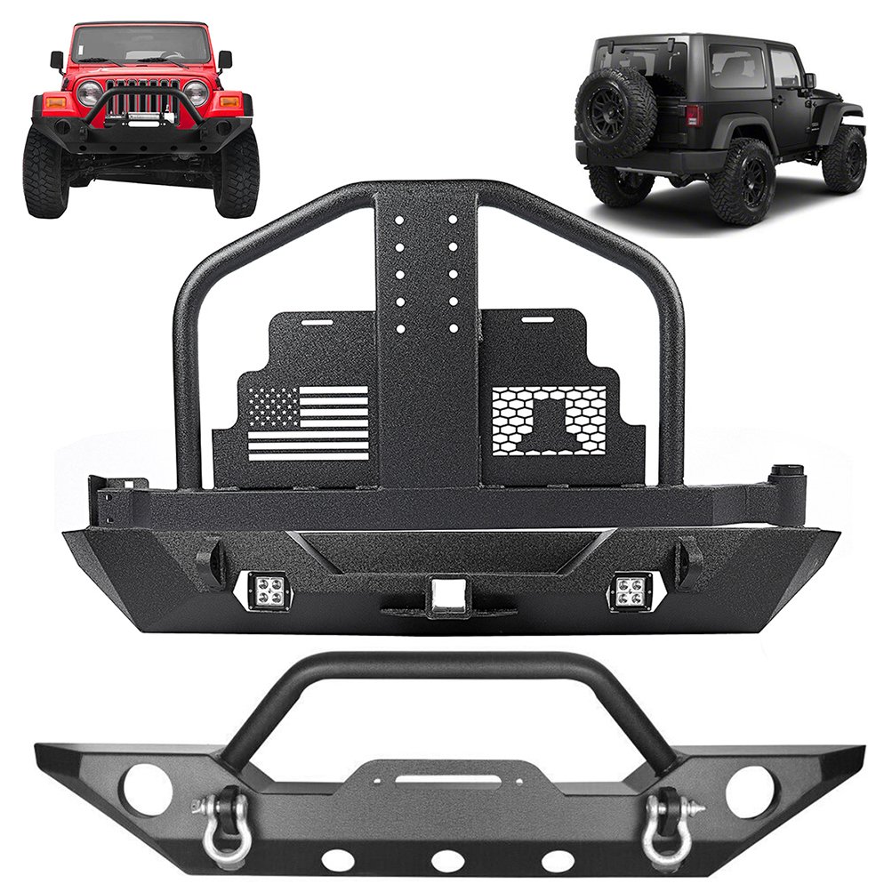 ECCPP Steel Front bumper Rear Bumper w/ Tire Carrier for 2007-2018 Jeep Wrangler JK Sale Coupon