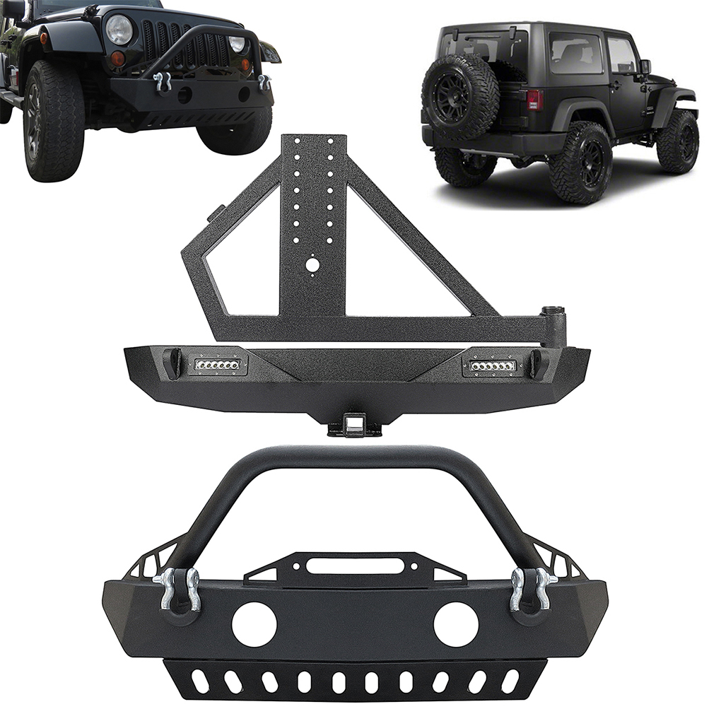 ECCPP Fits 2007-2018 Jeep Wrangler JK Front bumper Rear Bumper w/ Tire Carrier Steel Sale Coupon
