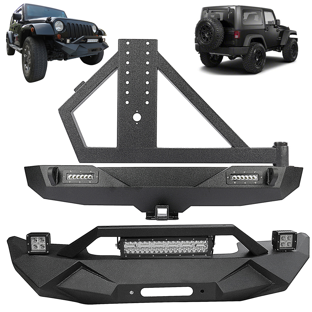 ECCPP For 2007-2018 Jeep Wrangler JK Front Bumper Rear Bumper w/ Tire Carrier Steel Sale Coupon
