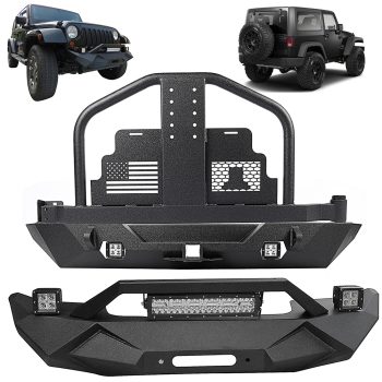 ECCPP Front bumper+Rear Bumper w/ Tire Carrier Fits 2007-18 Jeep Wrangler JK Steel Sale Coupon